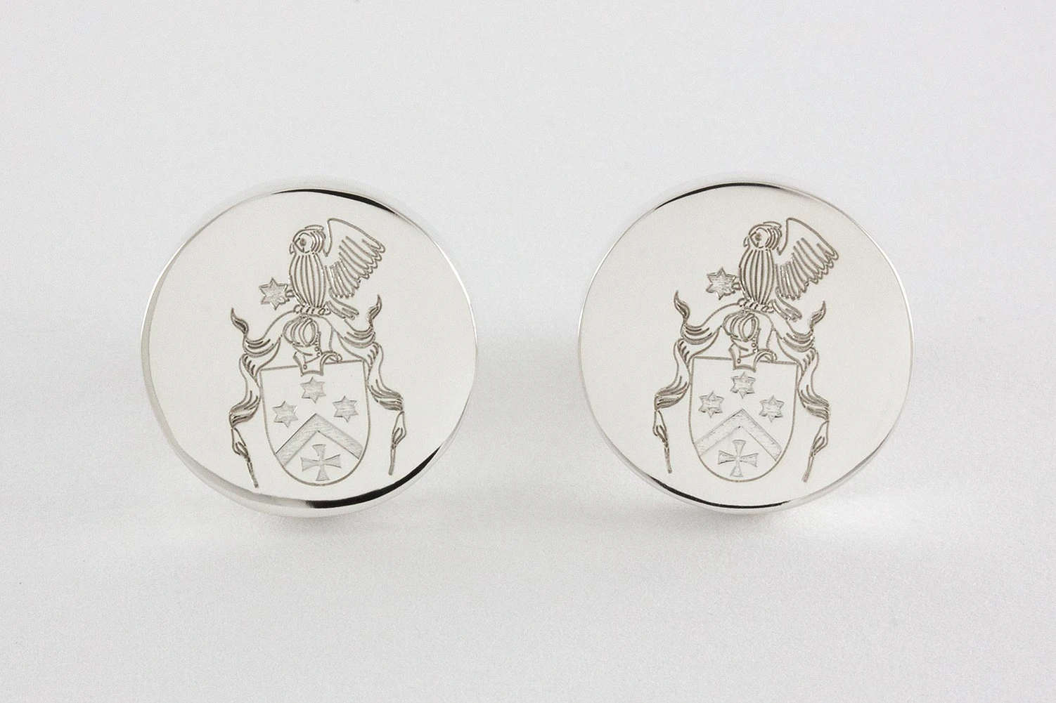 Gemelli matrimonio con stemma di famiglia inciso in argento 925, ZAUNICK